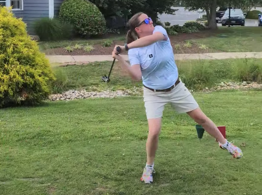 Weight transfer during a drive is as important in FlingGolf as it is in the traditional game. AARON MUSHRUSH PHOTO